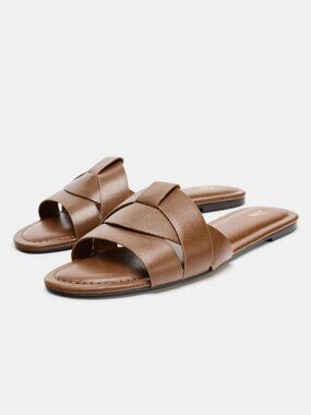 Zara Crossed Flat Leather Sandals